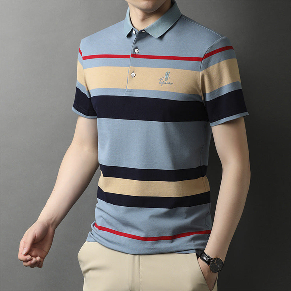 Breathable Striped Polo