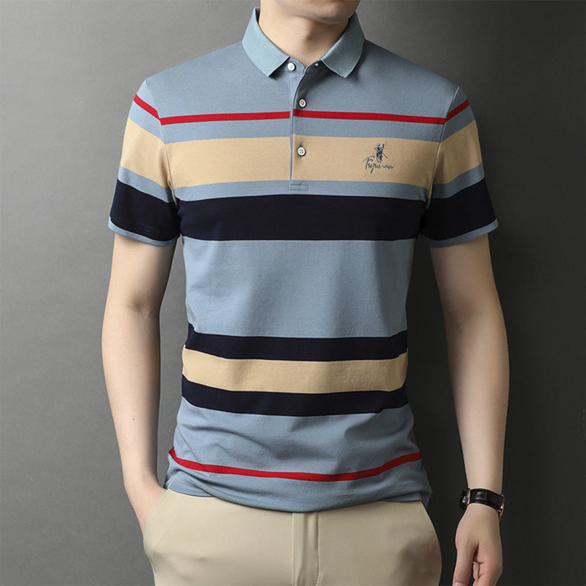 Breathable Striped Polo